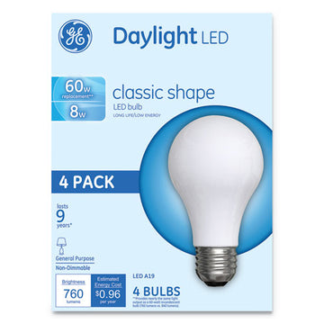 GE Classic Led Daylight Non-dim A19 Light Bulb, 8 W, 4-pack freeshipping - TVN Wholesale